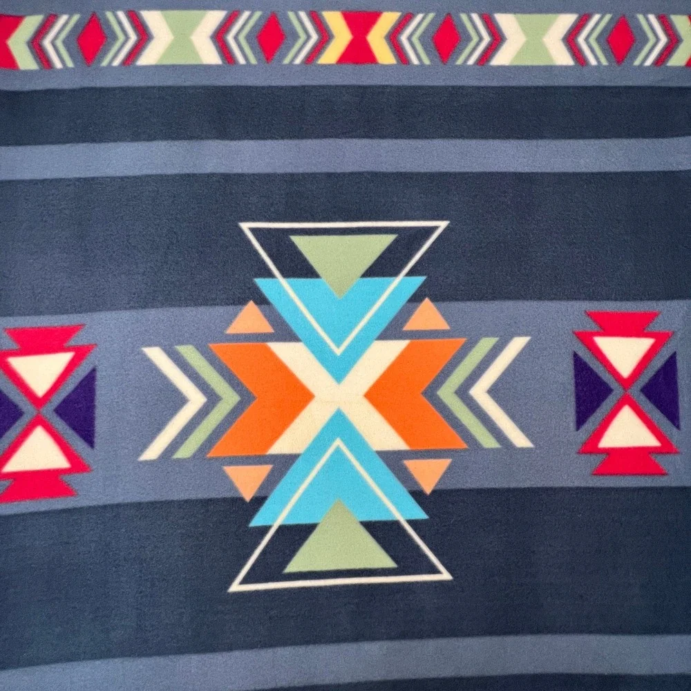 St. Labre Indian School Fleece Throw Blanket 39x60 Grey Southwestern Boho Aztec